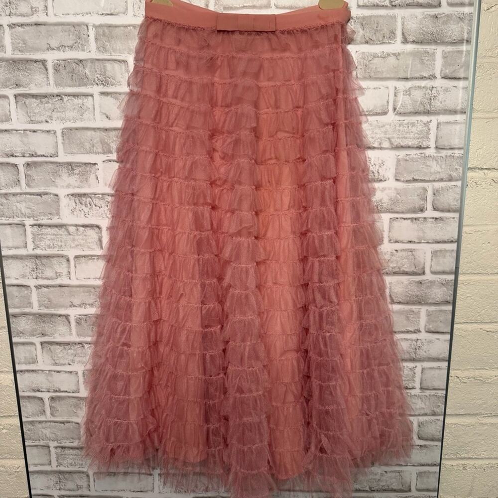 Authentic Christian Dior SS18 Pink Tulle Ruffle Midi Skirt IT 40 Twee Bow waist - Picture 3 of 12